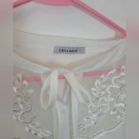 Cellabie Peasant Blouse White Lace Floral Boho Gypsy Milkmaid Cottagecore Large - Picture 9 of 10